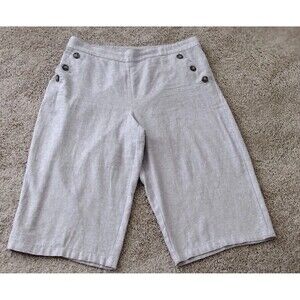 Lane Bryant Linen Blend Pants Size 18 Beige Cropped Capri Wide Leg Coastal Core